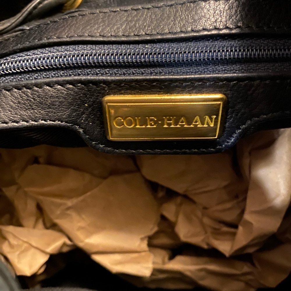 Vintage Cole Haan Black Leather Backpack with Gold Hardware - Picture 4 of 8